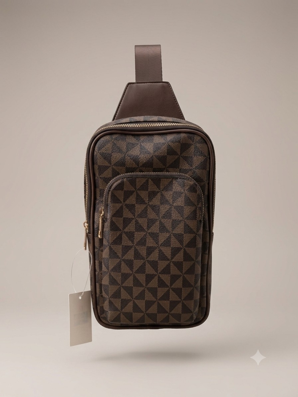 Brown Geometric Pattern Men's Sling Bag